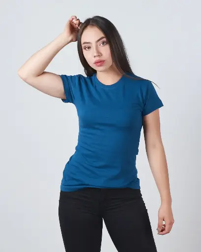 Camiseta Cuello Sencillo Algodón Mujer