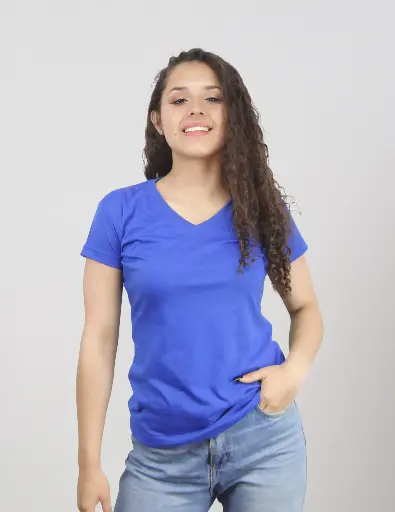 Camiseta Cuello V Polialgodon Mujer