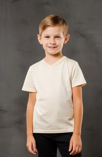 Camiseta Cuello V Poliéster Piel de Durazno Niño PROMO